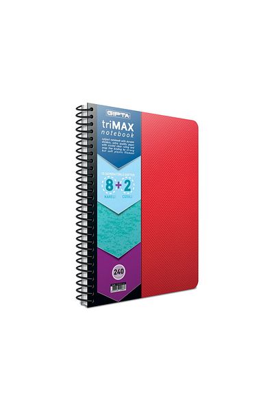 Gıpta Trimax A4 200 Sheets 8+2 Plastic Cover Spiral Compartment Notebook (2405) Red