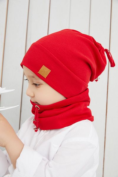 Babygiz Boy's Red Neck Collar Rope Detailed Beret Set