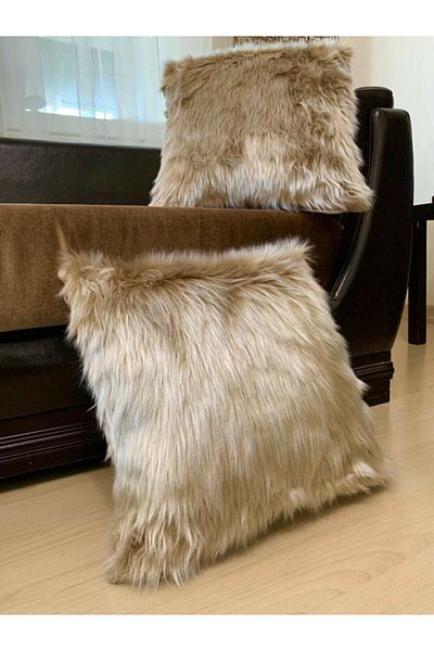 Paris Life Plush Throw Pillow Cover Washable Long Pile Milk Brown Color