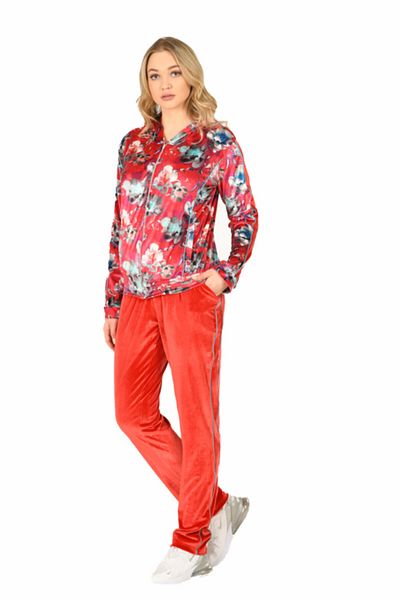 Jiber Women's Velvet Hooded Patterned Pajamas Set Jbr-3902