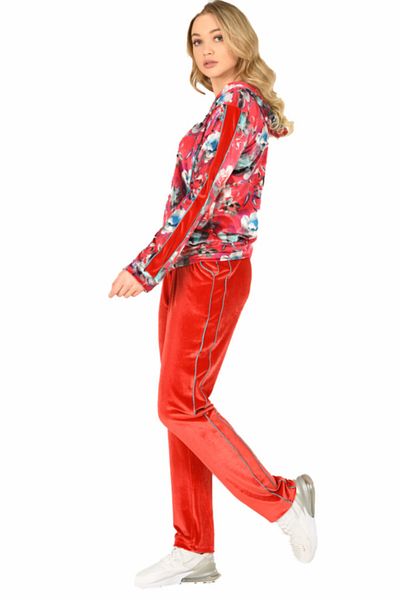 Jiber Women's Velvet Hooded Patterned Pajamas Set Jbr-3902