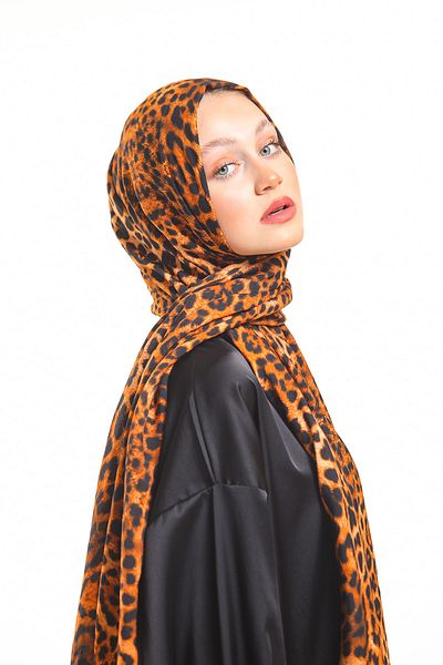 19V69 ITALIA Beige Red Orange Shawl Leopard Pattern Modal Series with Scarf Hanger and Gift Set 75x200 Cm