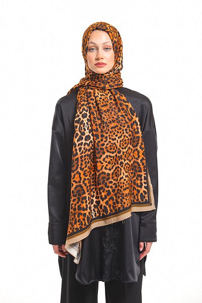 19V69 ITALIA Beige Red Orange Shawl Leopard Pattern Modal Series with Scarf Hanger and Gift Set 75x200 Cm