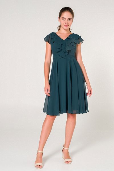 SpringStore Emerald Collar Flounced Chiffon Evening Dress