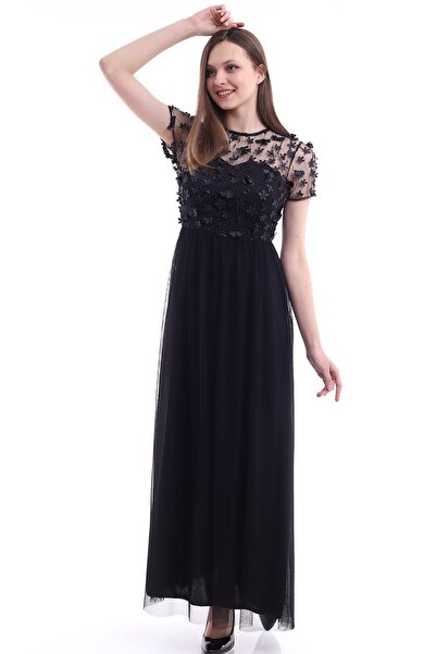 Fasmia Siyah Papatya Tül Elbise