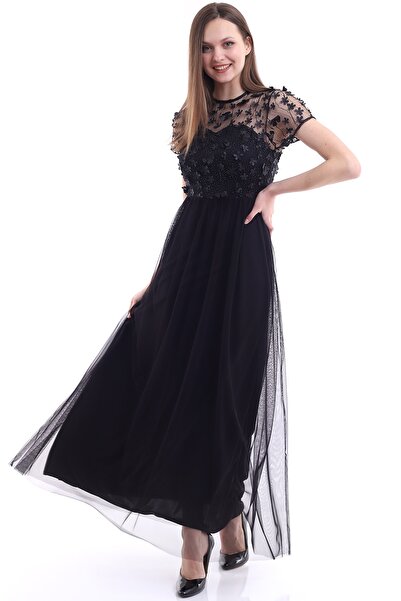 Fasmia Siyah Papatya Tül Elbise