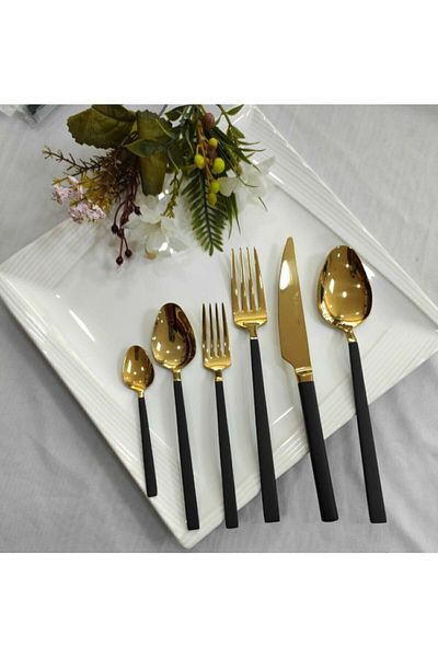 BRONDOFF Stayle Black Gold Titanium 6 Pieces Table Spoons