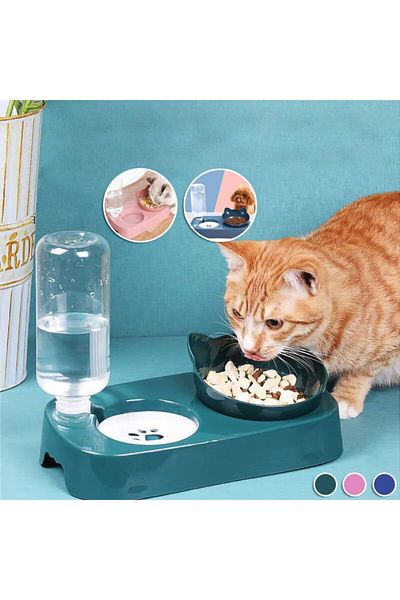 TechnoSmart Cat Dog Food and Water Bowl with Bowl Automatic Water Dispenser Large Size Storage