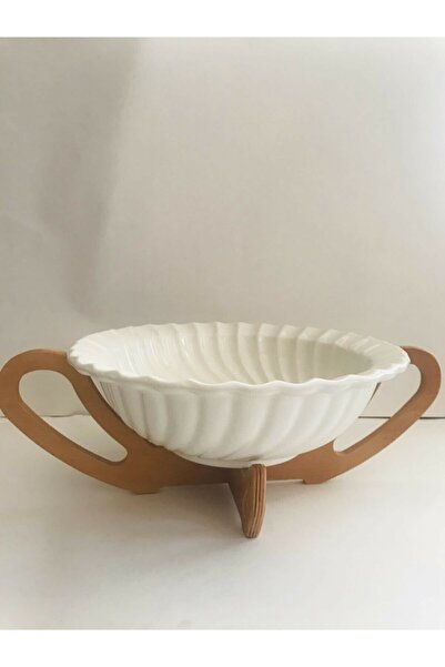 Genel Markalar Ahşap Standlı Çift Kulplu Salata Ve Sunum Kasesi