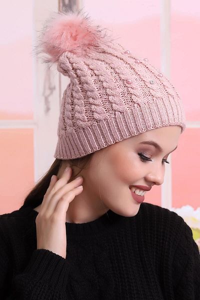 Deafox Pink Stone Detail Knitted Patterned Beret