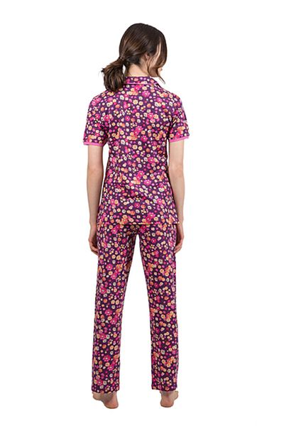 Çift Kaplan Women's Short Sleeve Shirt Collar Patterned Pajamas Set 7826