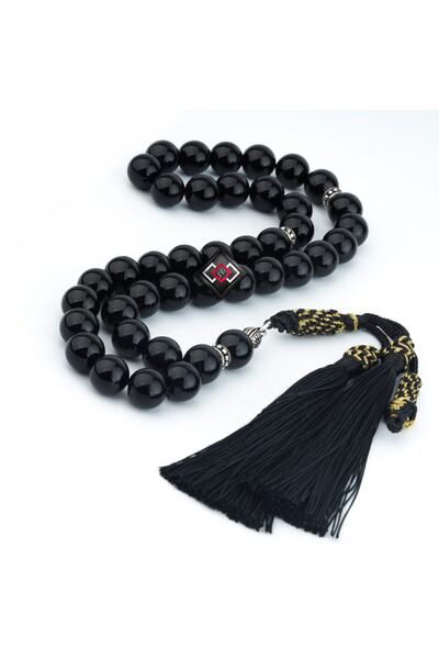 vevasilver مسبحة صلاة مطرزة يدوياً بحجر العقيق الأسود 10 ملم