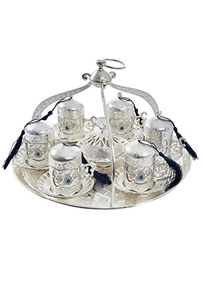 Miajima Set of 6 Hanging Coffee Cups & Sugar Bowl Silver Color Dome Casting