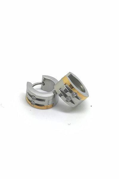 Erer Gümüş Stone Detailed Steel Hoop Earrings