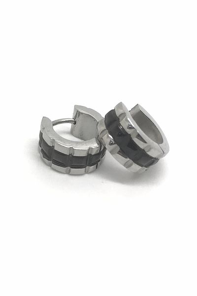 Erer Gümüş Steel Black Hoop Earrings Hs46e32