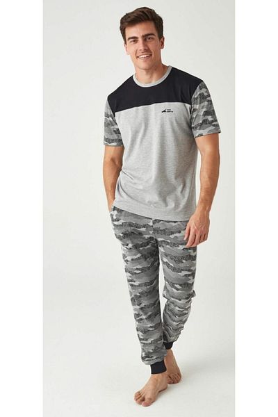 Mod Collection Men's Gray Black Camouflage Combed Cotton Pajama Set