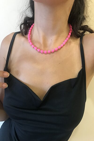 alsaccessories Pembe Renk Araları Zirkon Taşlı Fimo Kolye