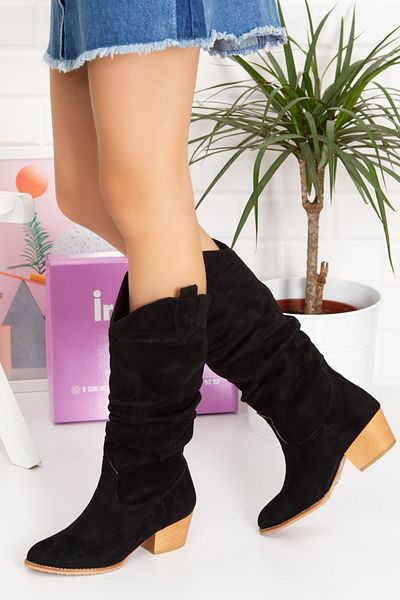 irmona Ghete Terry Black Luxury din piele întoarsă cu burduf