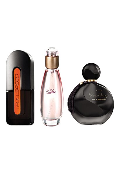 AVON Fullspeed Edt 75 Ml + Celebre Edt 50 Ml + Far Away Glamour Edp 50 Ml 3lü...