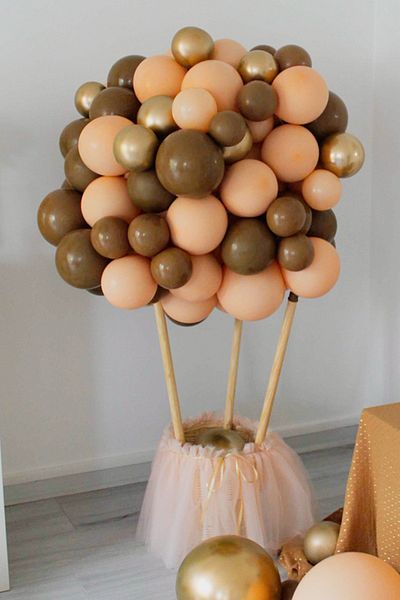 Trend Hediye Sepeti Macaron Pastel Salmon Peach - Caramel Mocha Chrome Gold Balloon Chain