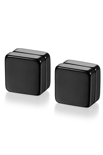 TakıConcept Deliksiz Mıknatıslı Çelik Kare Küpe Siyah