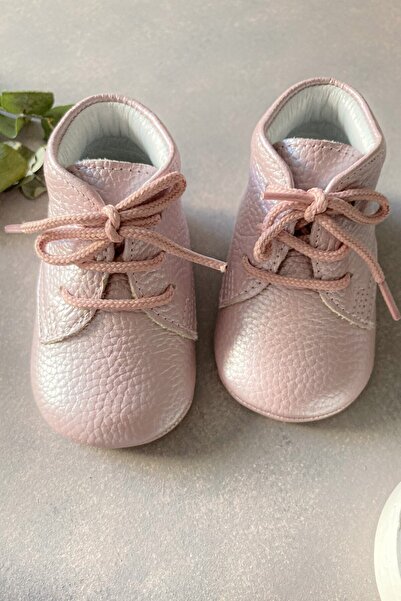 Li Puna - %100 Deri Bebek Ilk Adım Botu - Metalik Pembe