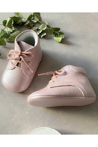 Li Puna - %100 Deri Bebek Ilk Adım Botu - Metalik Pembe