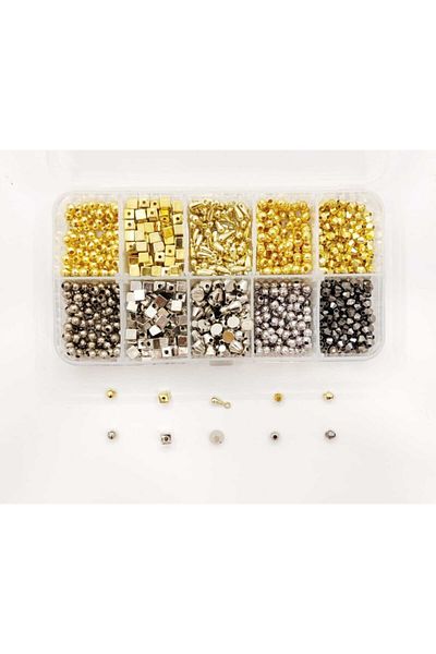 yiğit aksesuar 1000 Pieces Boxed Mixed Gold Silver Spacer
