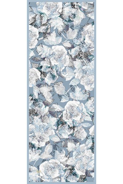 19V69 ITALIA Şal Albastru Gri Motiv Floral Seria Elegante cu Umeraş pentru eşarfe şi Set Cadou 75x200 Cm