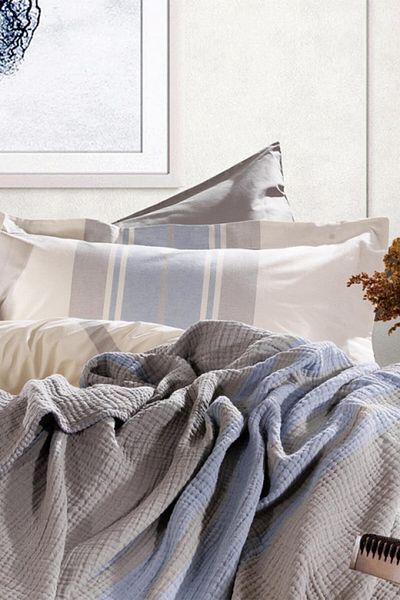 ZEBRA CASA Moly Gray/indigo Double Duvet Cover Pique Set