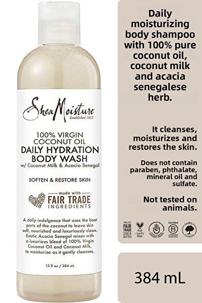 Shea Moisture شامبو الجسم المرطب اليومي بزيت جوز الهند النقي 100%، 384 مل