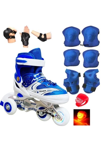 OyuncakZade Skate Light Adjustable Metal Practice Skating Beginner and Advanced Level with Knee and Elbow Pads Set