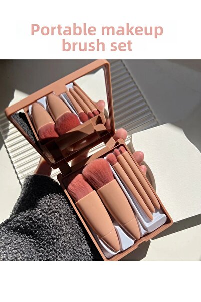 Wintoup Комплект от 5 четки за грим с огледалце - сенки за очи, фон дьо тен, руж