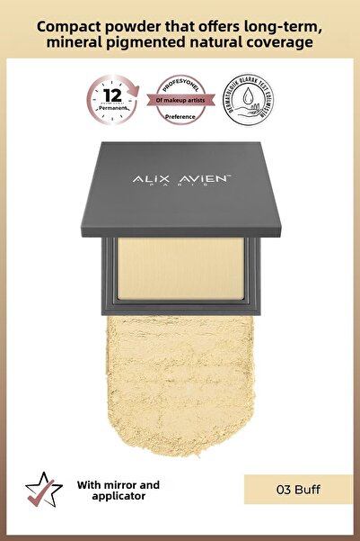 Alix Avien مسحوق مضغوط - يدوم حتى 12 ساعة - لون سفلي دافئ للبشرة - مسحوق مضغو...