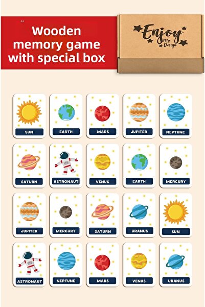 Enjoymydesign بطاقات الذكاء الخشبية للكواكب، لعبة مطابقة تحت عنوان الفضاء، بط...