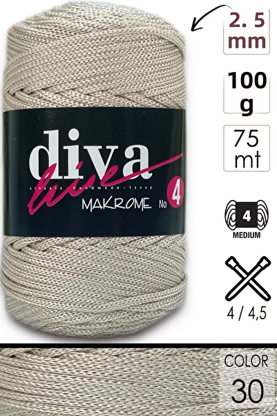 Diva İplik خيط ديفا مكرامية سميك (رقم: 4) 30 بيج فاتح
