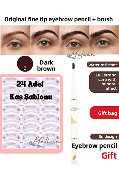 Melien 24 قطعة من قالب الحواجب مع قطعة واحدة 2 في 1 قلم الحواجب وفرشاة الحواج...