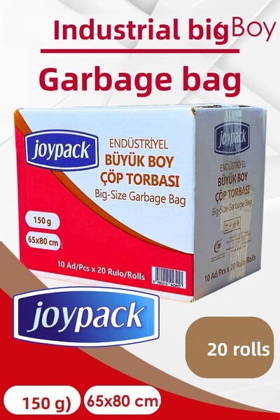 Joypack Industrial Large Garbage Bag Roll Head 10 Pieces, 20 Rolls - 150Gr 65X80 cm 50 Lt