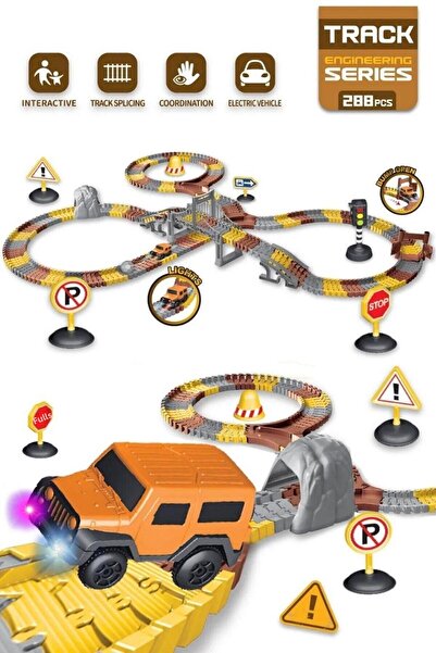 Sole 288 Pieces Construction Themed Movable Tracks Construction Tracks with Vehicles