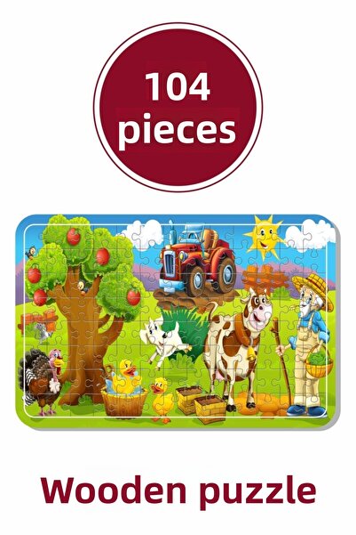 Baskı Atölyesi أحجية خشبية للمزارعين وحيوانات المزرعة اللطيفة مكونة من 104 قطعة
