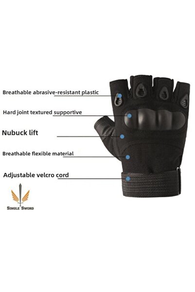 Mini Askeri Malzeme ve Tactical Black Tactical Gloves - Cut Finger and Protect m
