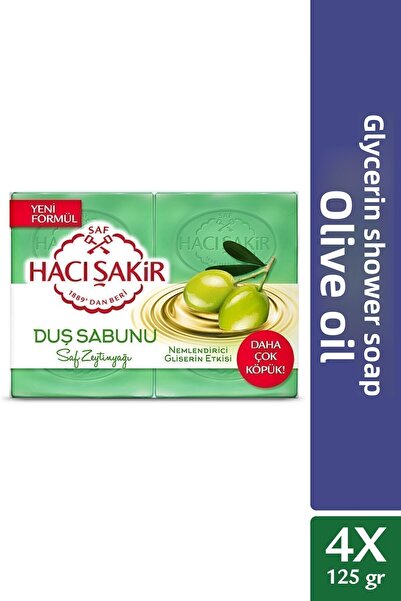 Hacı Şakir صابون الاستحمام بزيت الزيتون النقي مع زيت الزيتون والجلسرين 4x125 ...