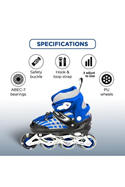 Endless Inline Adjustable Skates | Small Size 29-33 Eur | Blue | Flashing Front Wheel