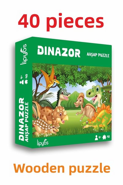 LİPYOS Cute Dinosaurs 40 Piece Mini Wooden Puzzle