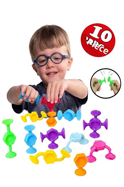 Hyd Vacuum Molecule with Suction Cup 10 Pieces Building Silicone Blocks Fidget Sensory Educational Toy