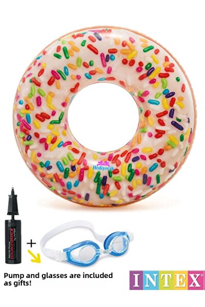 hediyecik Intex Toffee Donut Pool and Sea Ring Set 117 cm Pump and Glasses Gift