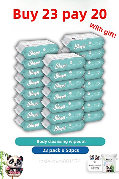 Sleepy اشتري 23 وادفع 20 لتنظيف الجسم - مقاس XL 50 بوصة مناديل روزي