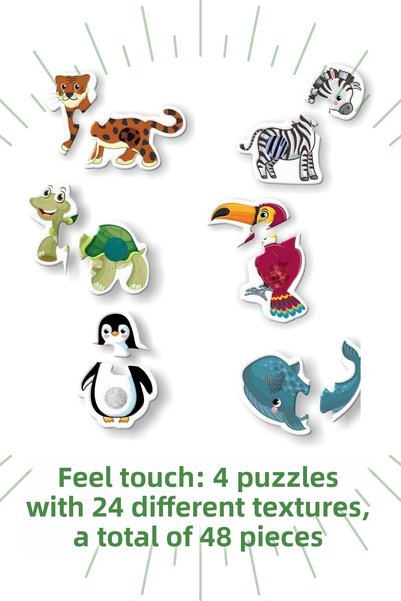 Bonkido Touch and Feel Set of 4 - 2 Types of 24 Pieces Baby Puzzle + 2 Types of 24 Pieces Puzzle