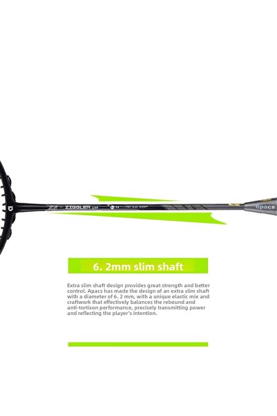 Apacs Z-ziggler Lite Unstrung Badminton Racket | 33lbs | 76g | Slim Shaft | Full Cover | Grey