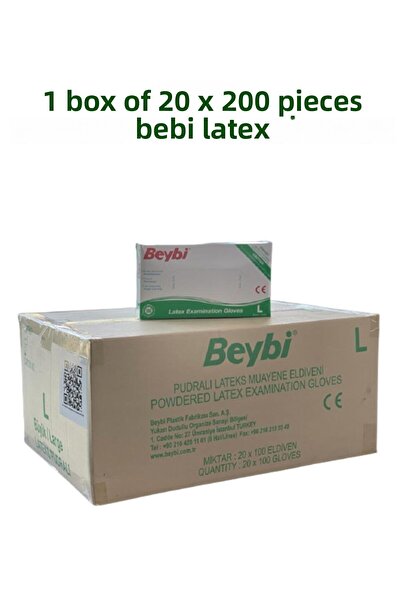 Beybi 1 علبة 20 علبة × 100 قطعة قفازات لاتكس بودرة كبيرة